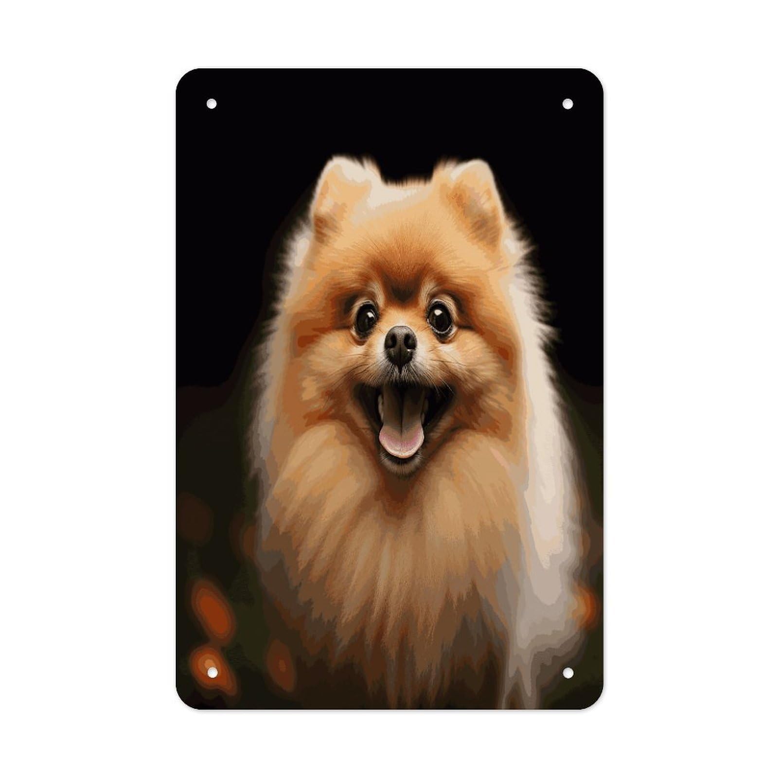 LDGSUPH Pomeranian Wall Art Prints Folded Edge Iron Sheet Painting with Holes for Wall Prints Decorative Picture Metal Signboard Decor Painting for Outdoor Indoor Wall Decor