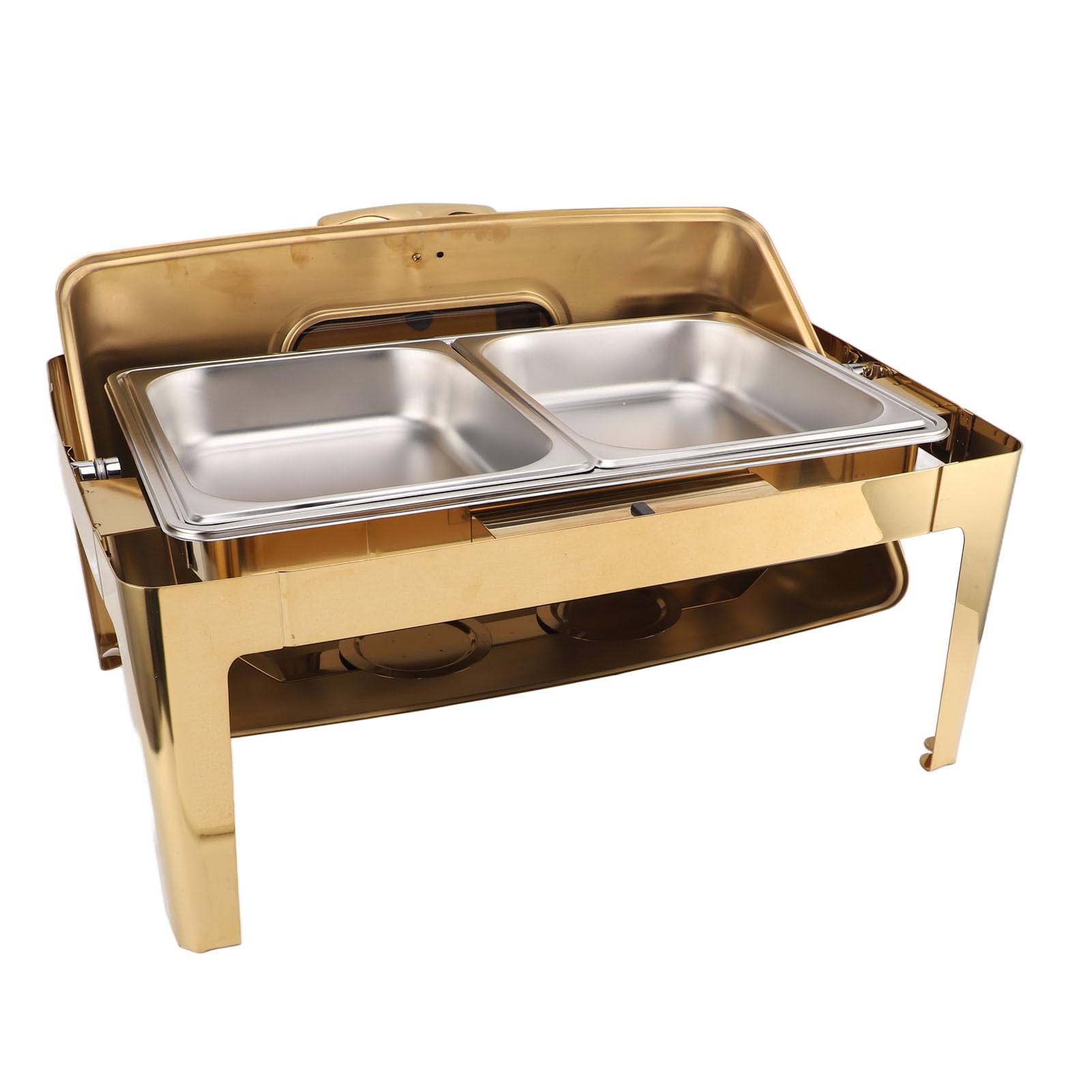 Qcwwy Chafing Dish, Diseño de Tapa de Vidrio Transparente Buffet Calentador de Alimentos Marco de Acero Inoxidable Chafing Dish Eléctrico Fácil Limpieza Chafing Dish Buffet Set (2