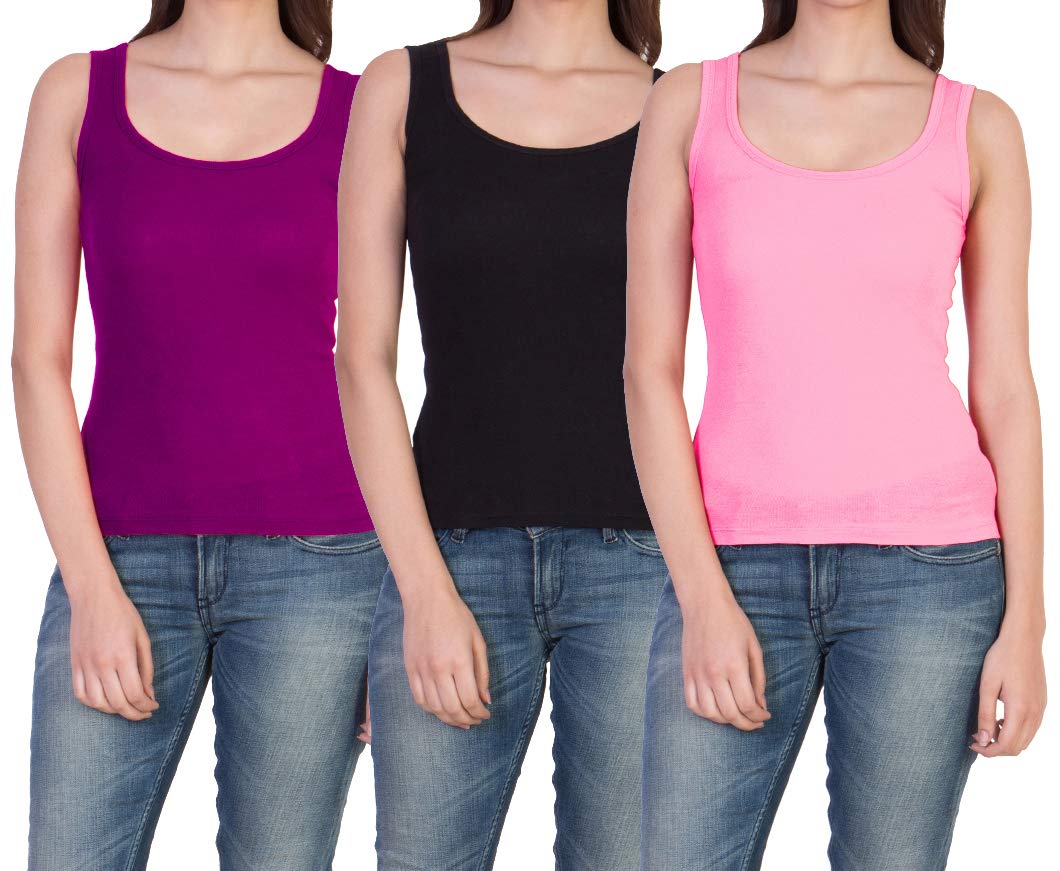 Women's & Girl's Cotton & Lycra Camisole (Pack of 3) (PT-3TANK_Black, Purple & Pink_Small)-image-9