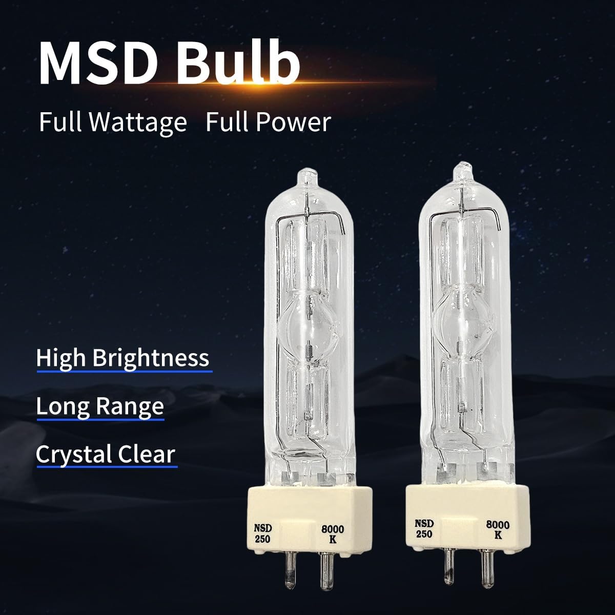 1 lámpara de iluminación de escenario MSD 250/2 NSD MSD250W Watts 90V MSR Bombilla 8000K Lámpara de haluro metálico Bombilla de cuarzo for retroiluminación de discoteca