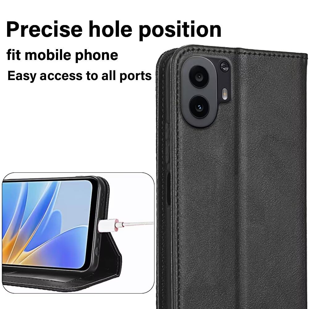 EASSGU Etui na telefon komórkowy do CMF Phone 1 (6,67 cala) Flip Folio PU skóra magnetyczna etui ochronne z przełącznikiem magnetycznym [3 przegródki na karty] [1 portmonetka] Stand Case - czarne
