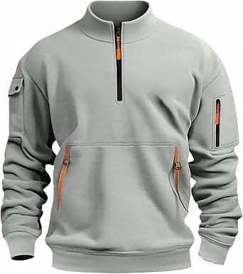 Mens Long Sleeve Quarter Zip Pullover Fleece Sweatshirt Lightweight Casual Mock Neck Sweatshirt with Pocket