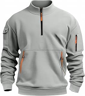 Men's Long Sleeve Quarter Zip Pullover Fleece Sweatshirt Lightweight Casual Mock Neck Sweatshirt with Pocket