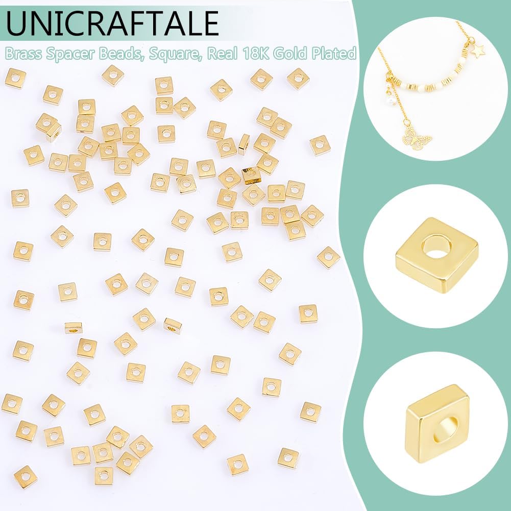 UNICRAFTALE 100Pcs 18K Gold Plated Spacer Beads Flat Round Square Spacer Beads Small Disc Beads Metal Beads Smooth Square Bracelet Beads for DIY Jeweley Making 1.2mm Hole - Image 5