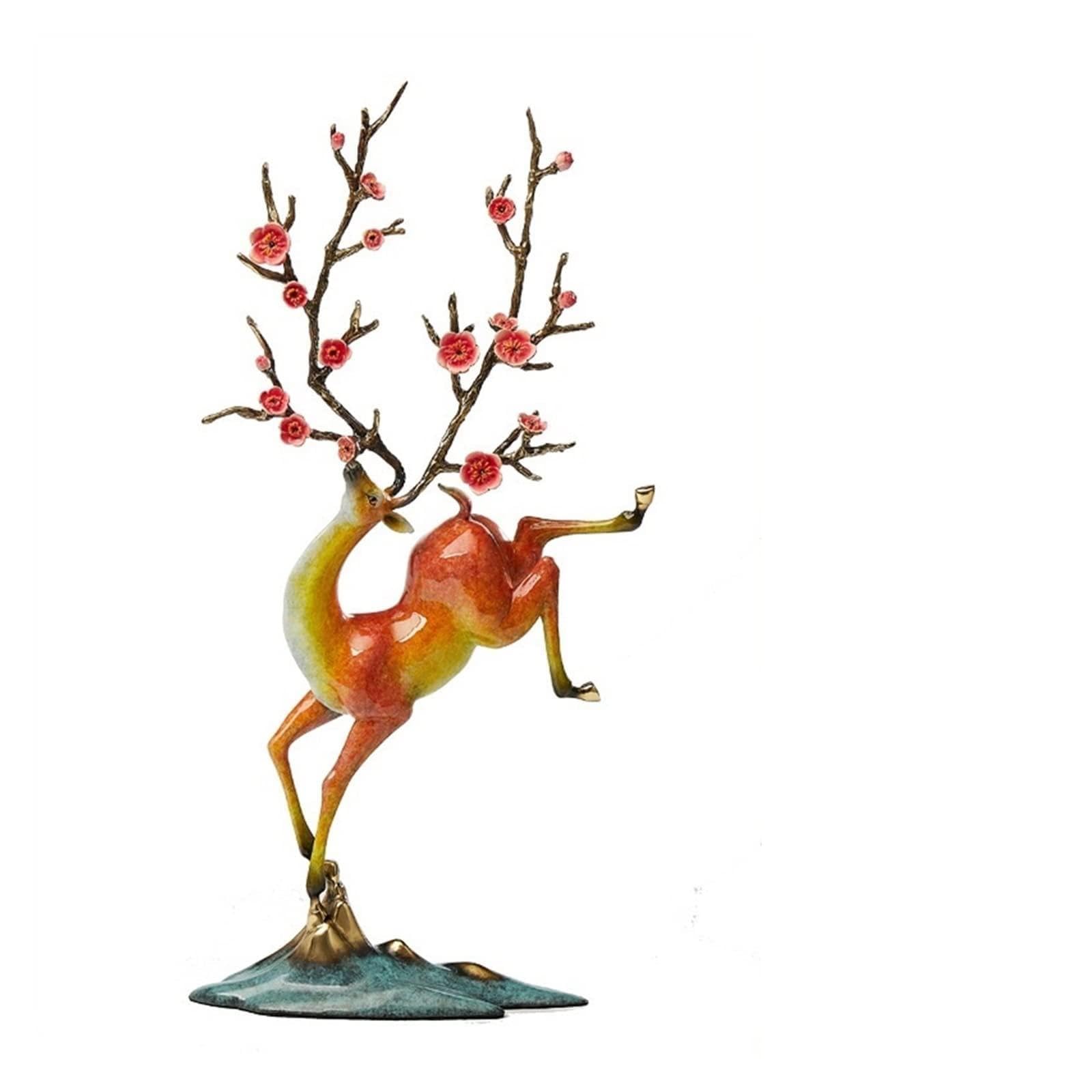 ZZlei2yu-12 Home Decor Ornament Chinese Copper Plum Deer Entrance Ornaments Home Hotel Office Decorations Colorful Ornament(Red)