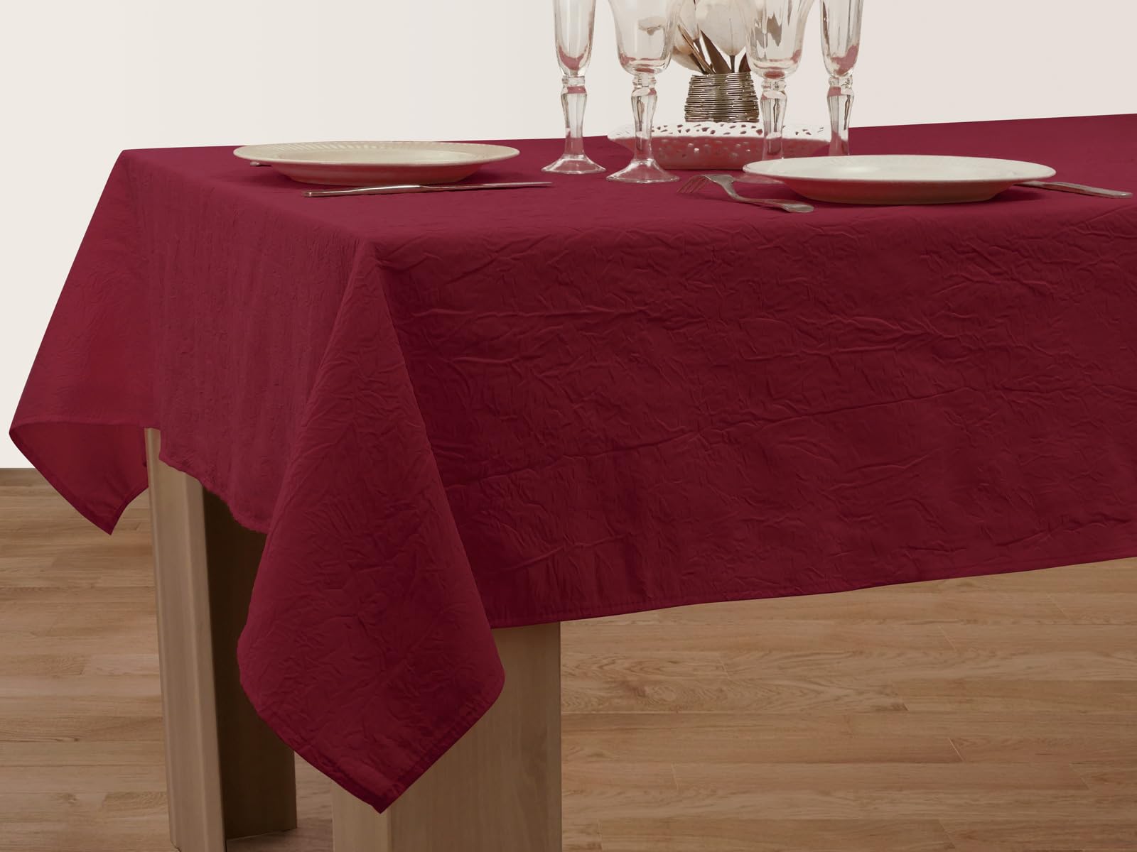 Le linge de Jules Stain-Resistant Tablecloth Crumpled 150 x 240 cm Burgundy, 94.5 x 59.1 inch (Rectangular) - Image 2