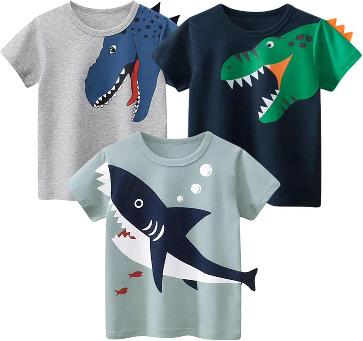 Toddler Boys Dinosaur Shark T-Shirts Short Sleeve Car Excavator Graphic Tees