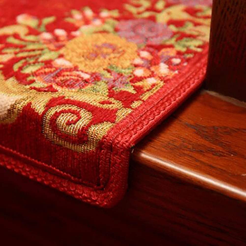 Lot de 14 tapis d'escalier d'intérieur à motif floral traditionnel autocollant antidérapant en marbre décoratif en bois D 28 x 65 cm