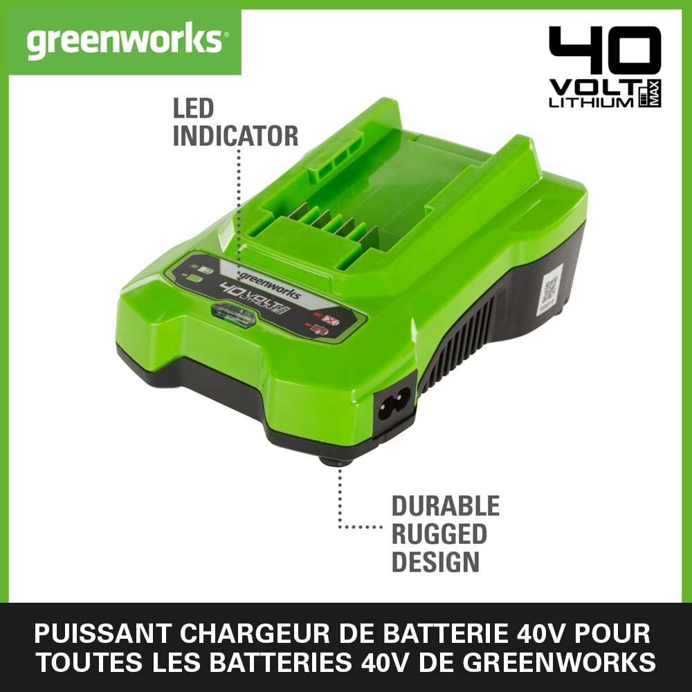 Greenworks Motozappa a batteria G40TL, Li-Ion 40V con 4 lame appositamente temprate profondità di lavoro 20 cm & Caricabatteria rapido G40C