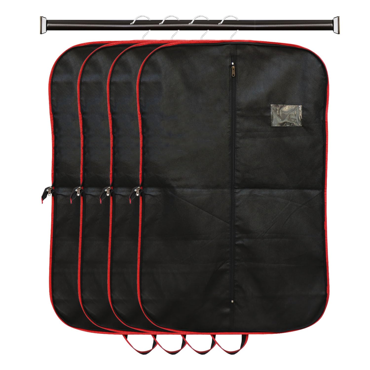 Non Woven Fabric Men's Coat Cover/Foldable Coat Cover/Hanging Blazer Cover With zipper Closure and Sturdy Hook Cloth Organizer for Dust Proof Jacket/Pack of 4 (Black & Red)-image-8