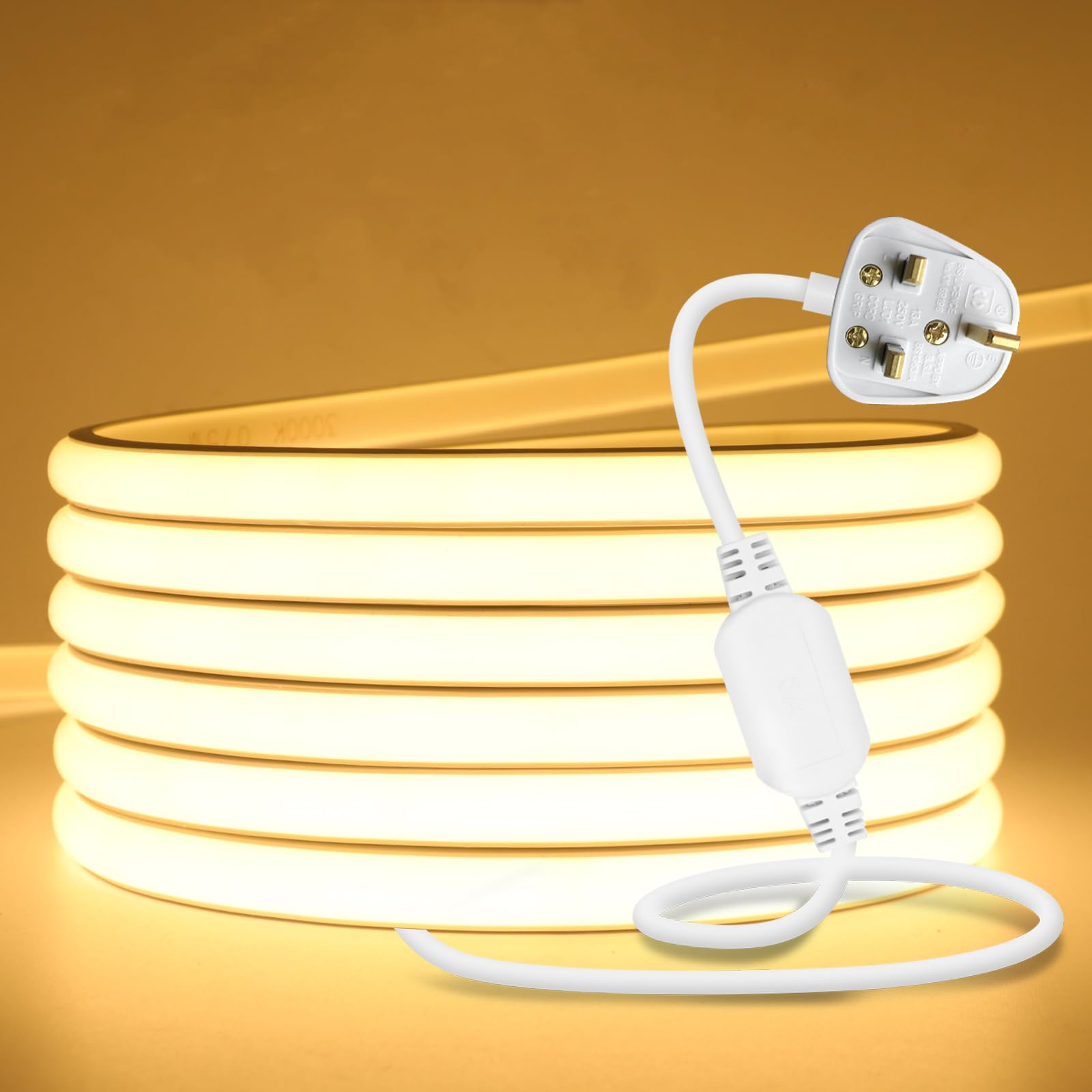 MIGUDA COB Strip Light 22M, Flexible LED Lights 220V with Power Supply,50cm Cuttable, 288LEDs/m Warm White High Brightness Neon Rope Light for Christmas Decoration and Lighting
