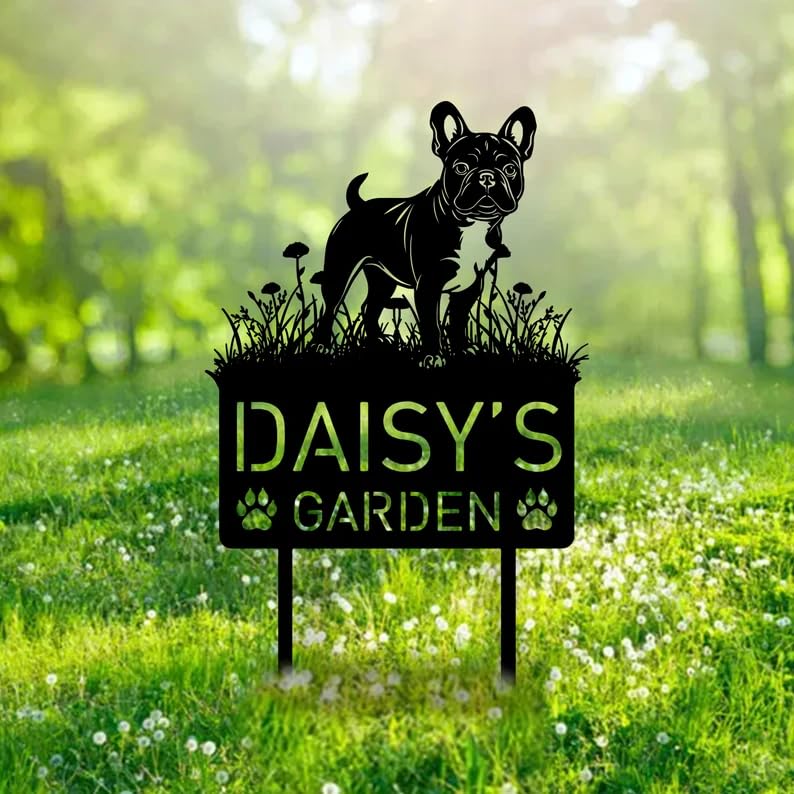 Personalised French Bulldog Dog Garden Sign, Custom Metal Name Sign, Garden Ornaments, Pet Memorial Plaque, French Bulldog Gifts, Backyard Decor, Dog Statue, Puppy Silhouette Outdoor Decor