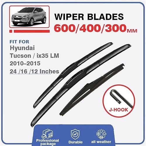 Miniatura 2 de Juego de limpiaparabrisas compatible con Hyundai Tucson MK2 ix35 LM 2010-2015 parabrisas delantero y trasero de 24 pulgadas, 16 pulgadas, 12