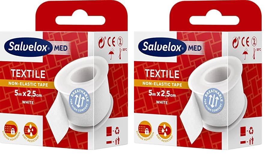 Salvelox ® | Esparadrapo Textile | Excelente adhesión a la piel y resistente a la suciedad | Color blanco | 5x2.5cm (Paquete de 2)