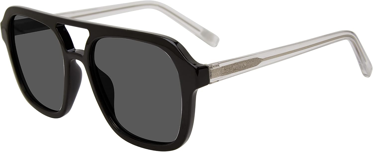 Steve Madden Women's Female Sunglasses Style Jace Rectangular, Black/Crystal Clear/Solid Smoke, 56mm, 19mm
