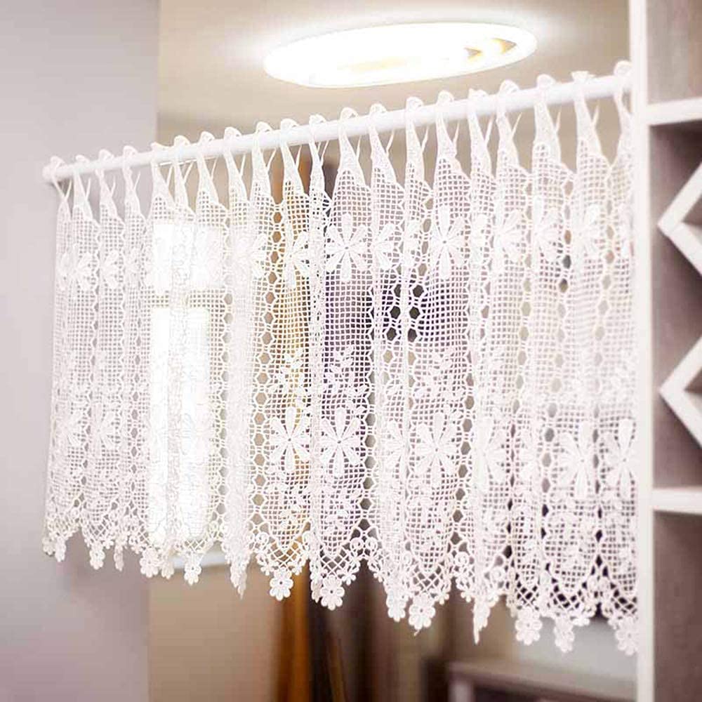 Rideau net blanc 24 pouces style moderne et court pour fenêtres de cuisine