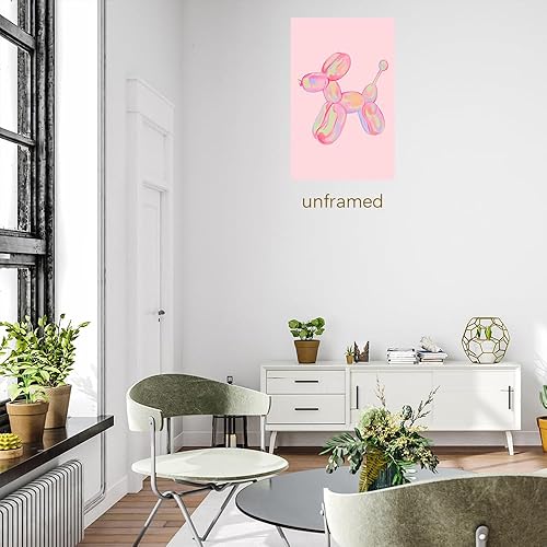 Miniatura 6 de Arte de pared retro de moda, lindos pósteres para habitación, estética, arte de pared preparado, póster de perro con globo rosa maximalista, póster