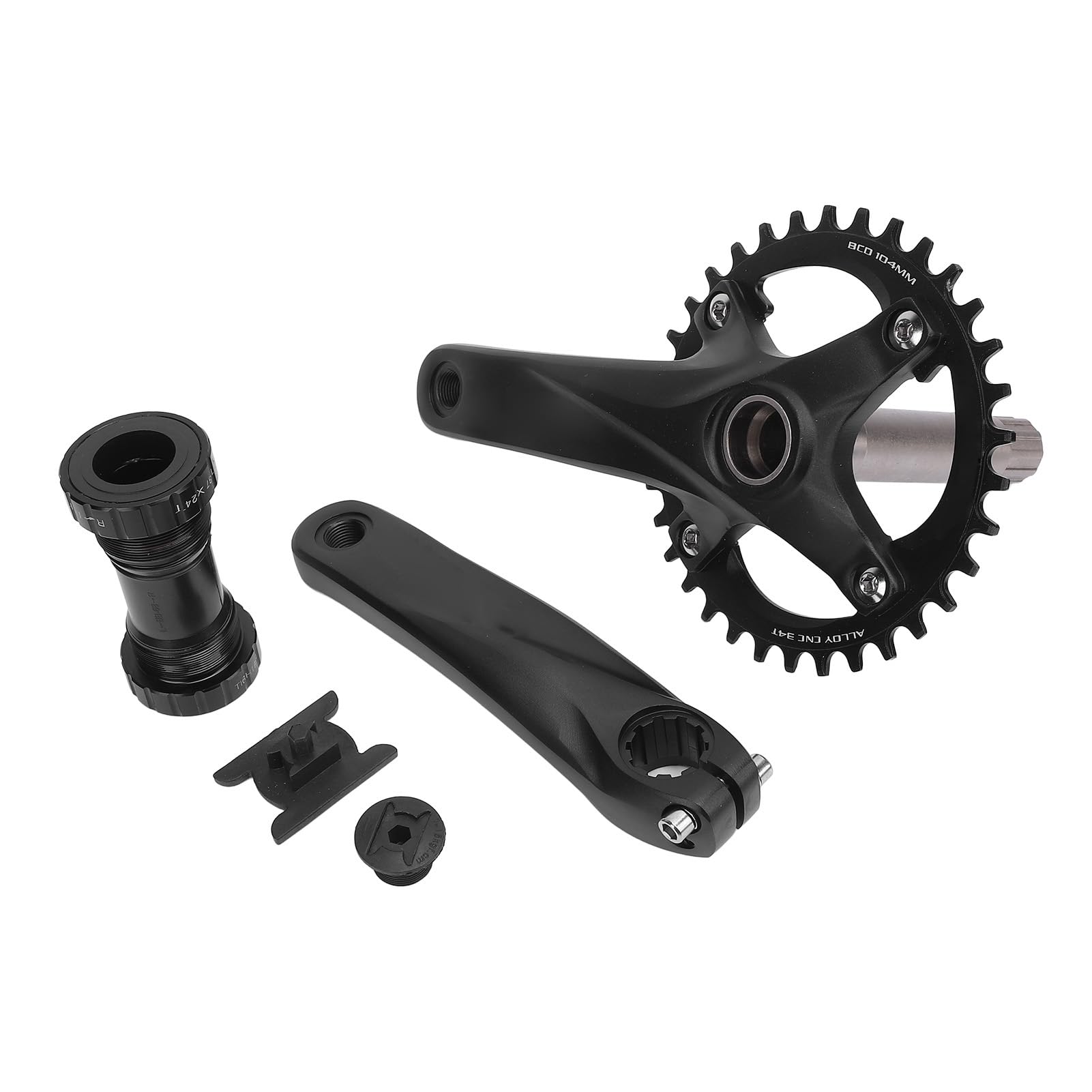CHICIRIS Mechanizm Korbowy Rowerowy Zestaw Zębatek ze Stopu Aluminium 34T BCD104mm Wydrążone Ramiona Korby Oś 24mm Zęby Zapobiegające Opadaniu dla Dzieci od 8 do 12 Prędkości Ulepszenie Roweru