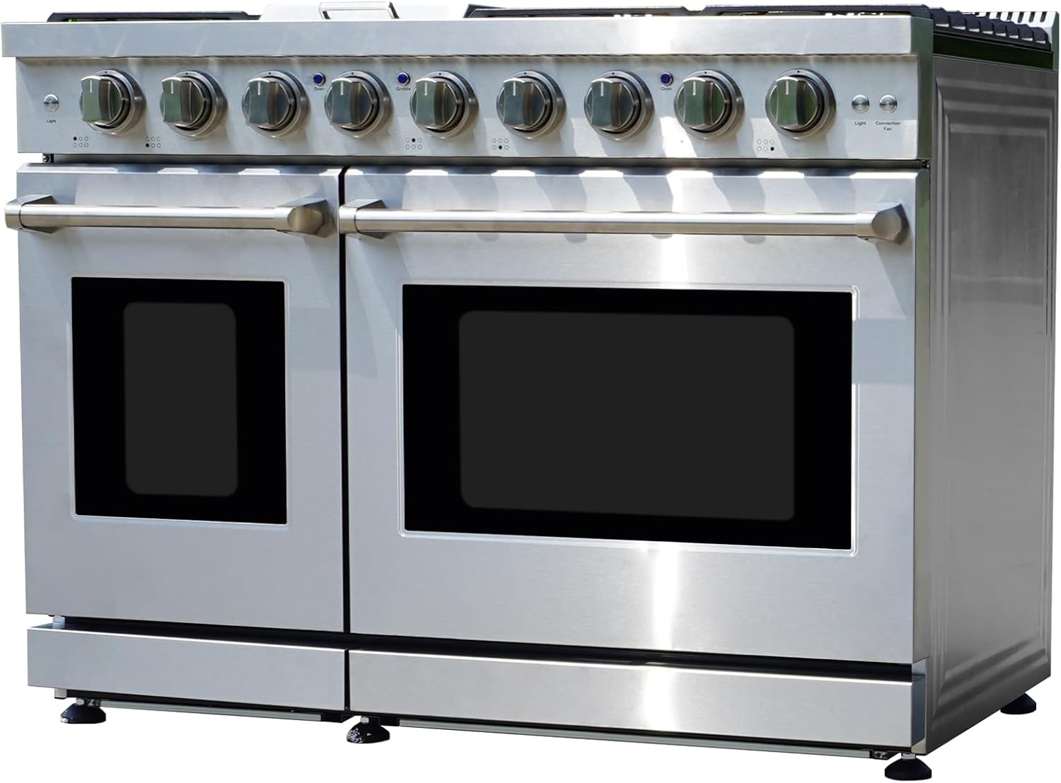 CHETTO C 48-Inch Freestanding Gas Range Stove With 6 Burners, 7.0 cu.ft Convection Oven, Cast Iron Grates, Convection Heating, Two Porcelain Baking Trays, Natural Gas/LP Convertible, Stainless Steel