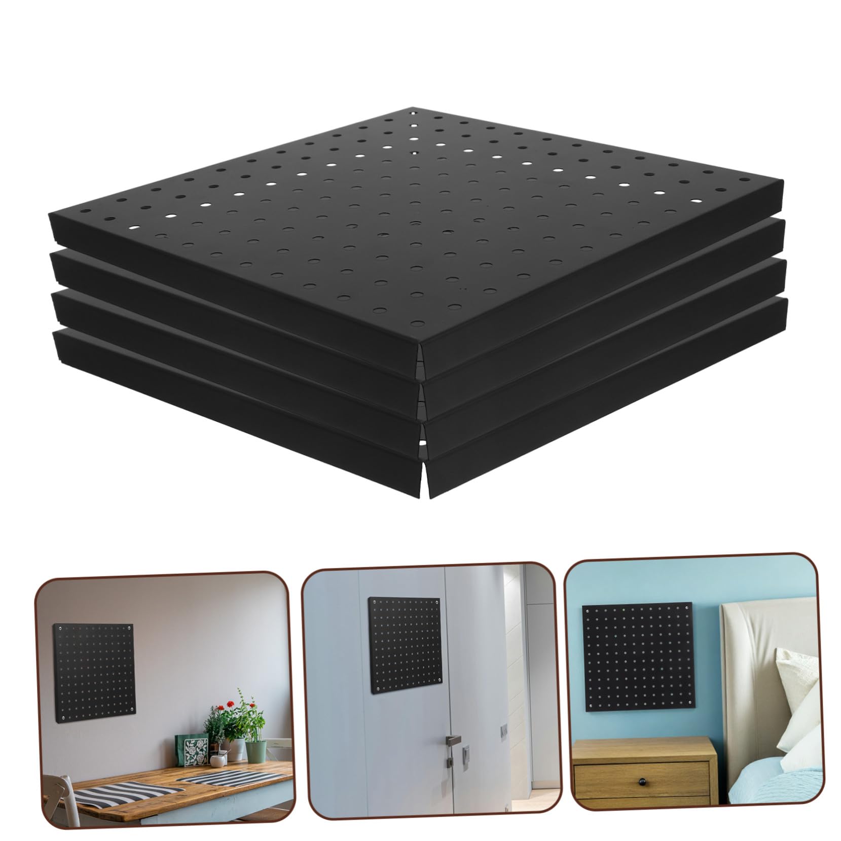 PRETYZOOM 4 Piezas Tablero de agujeros pesados PEGA PARA PARA LA MUALAS HOME soporte de exhibición del tablero perforado tablas de clavijas para el garaje portaherramientas Metal Negro