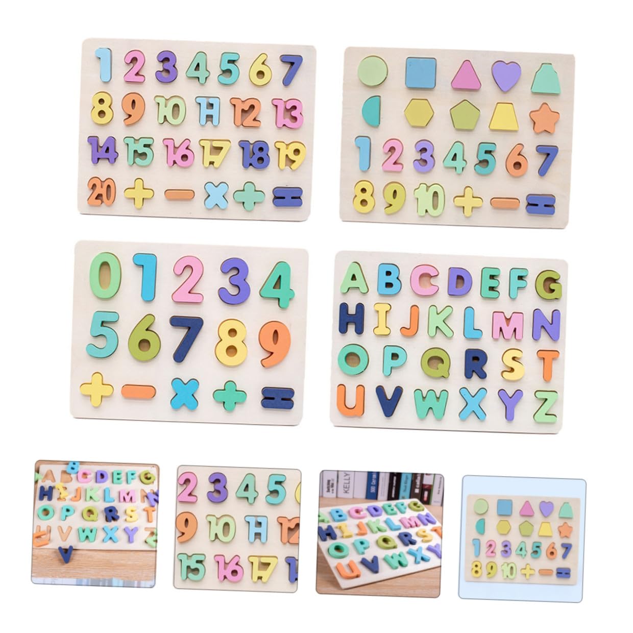 ORFOFE Puzzle Educativi in Legno da 4 Elementi per Ragazzo Ragazza Decorazioni Scuola, Facile da Usare e Sicuro senza Ferire le Mani, per L'apprendimento Precoce delle Lettere e Numeri