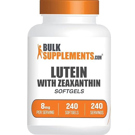 BulkSupplements.com Lutein with Zeaxanthin Softgels - Zeaxanthin Plus Lutein, Lutein and Zeaxanthin Supplements, Eye Vitamins - Gluten Free, 1 Softgel per Serving, 240 Softgels