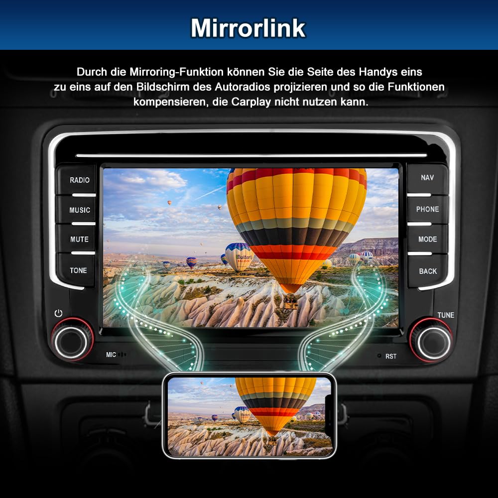 Junsun Android Autoradio für Volkswagen, Golf 5, Golf 6, Seat, Skoda 2GB+64GB with 7 Zoll Touchscreen CarPlay, Android Auto, Bluetooth Navigtion Lenkradsteuerung