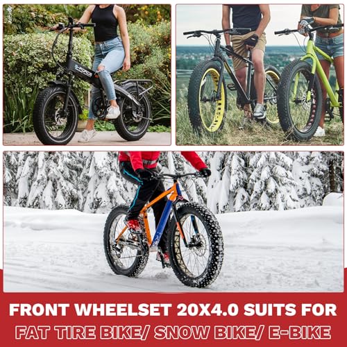 WEEROCK 20 x 4.0 Inch Front Bike Wheelset, 4.0" Wide Aluminium Alloy Wheelset with Quick Release, Compatible with Disc Brake for 20" Snow Bicycle, Fat Tire Bicycles, E-Bike