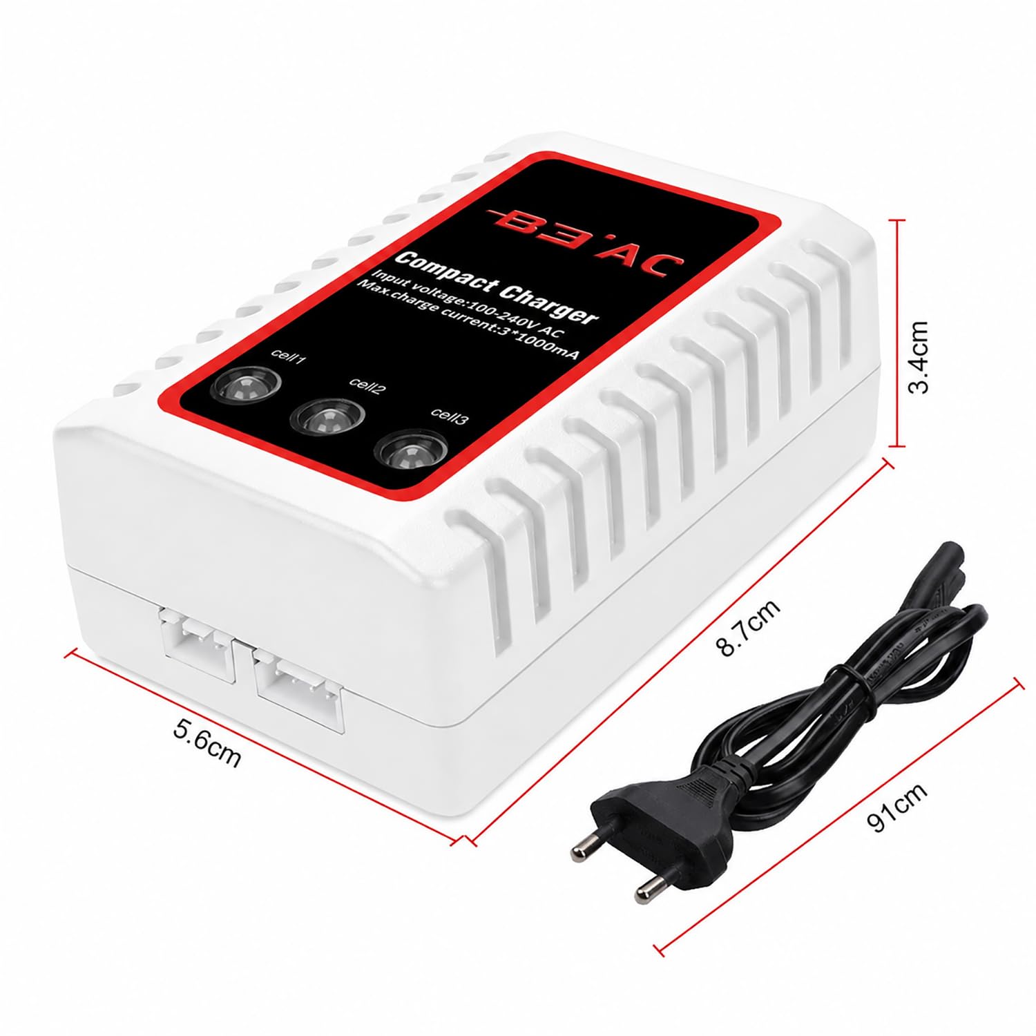 Haisito Caricabatterie Lipo B3 per Pacco Batteria 2S 3S (7,4 V, 11,1 V), Compatto Caricabatterie Rapido Bilanciamento Batteria Caricabatterie (100-240 V) per RC Quadcopter Drone Car Boat
