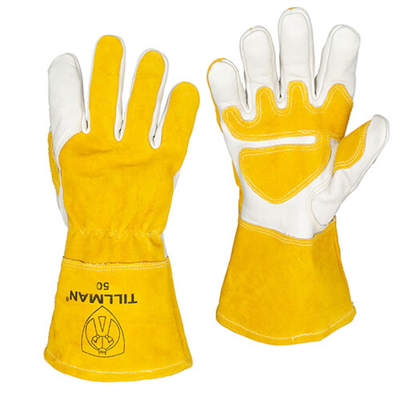 John Tillman and Co Tillman Small 7" Gold and Pearl Top Grain Split Back Cowhide Fleece Lined MIG Welders Gloves with 4" Cuff and Kevlar Thread Locking Stitch, 50S
