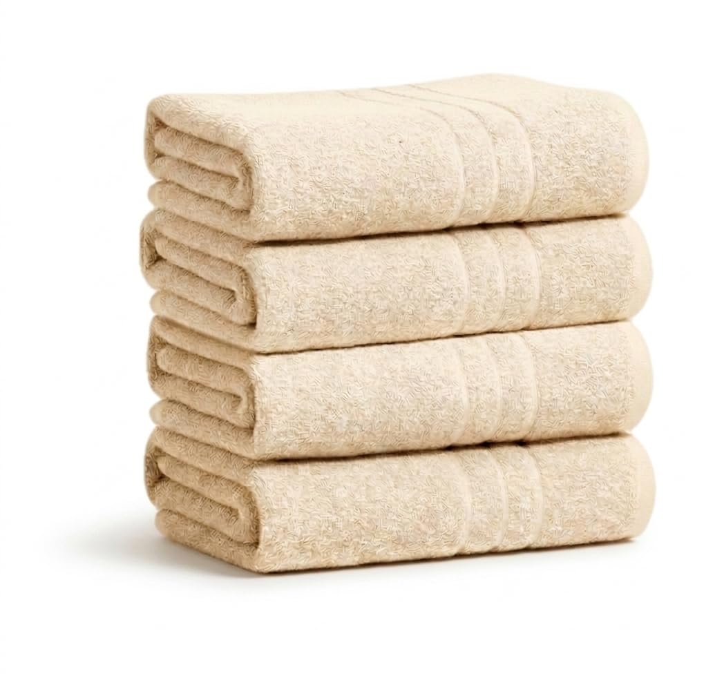 A & B TRADERS Pack of 2 or 4 Big Large Jumbo Bath Sheets Towels Soft Cotton Prime Egyptian Bale Sets (Cream, 4)