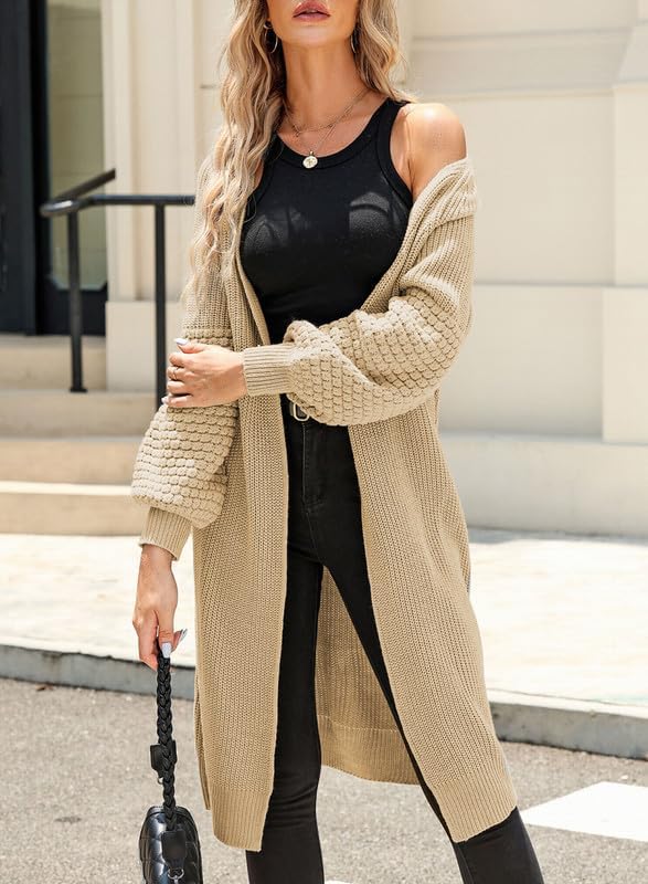 Dokotoo Women's 2025 Fashion Casual Open Front Long Sleeve Chunky Cable Knit Cardigans Sweaters Outerwear Coats4