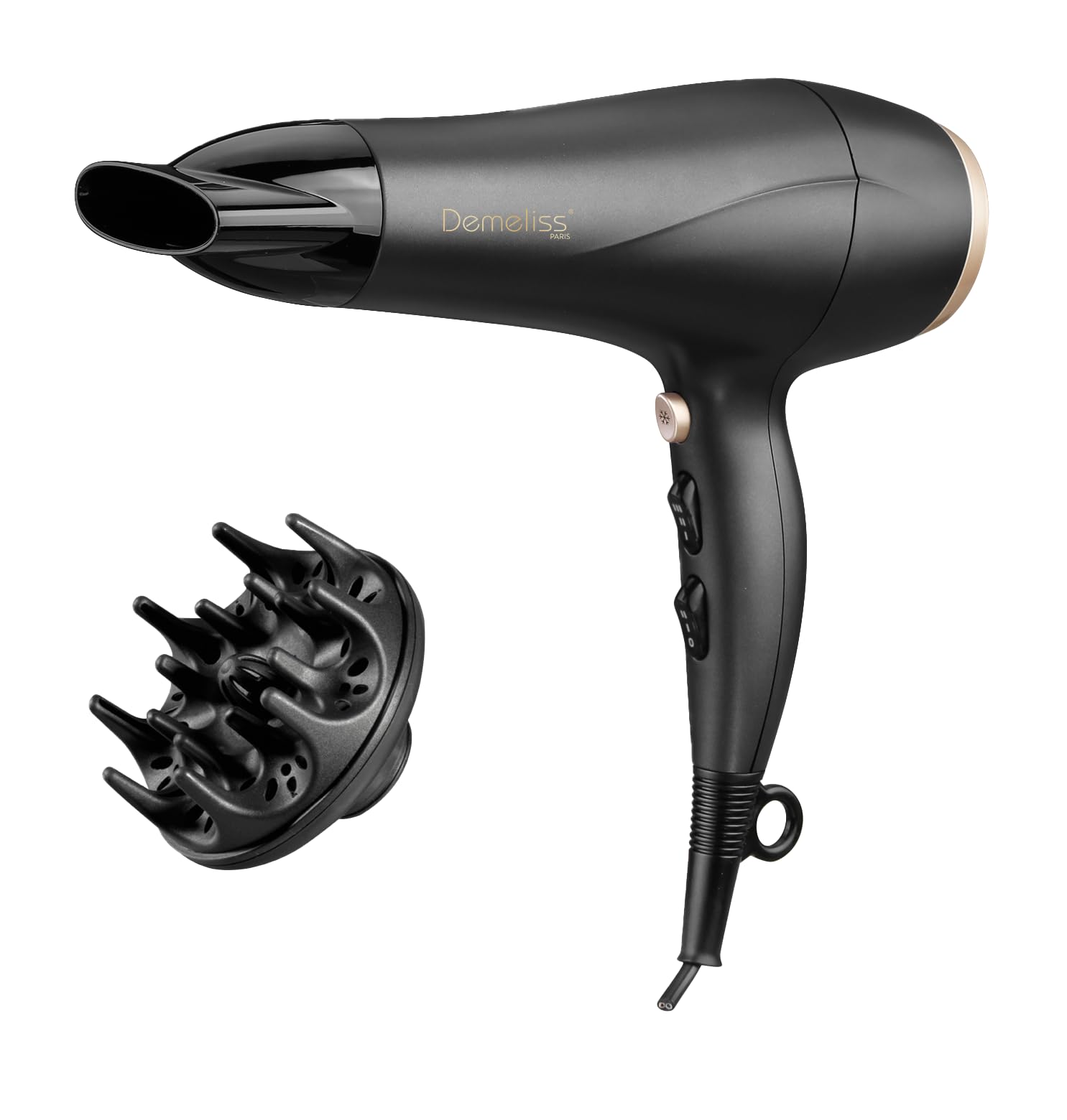 Demeliss Saint Algue Sèche Cheveux 2200W – 2 Vitesses, 3 Températures – Technologie Tourmaline Antifrisottis – Concentrateur, Diffuseur Inclus – Léger Et Puissant – Accessoire Coiffure Brillante