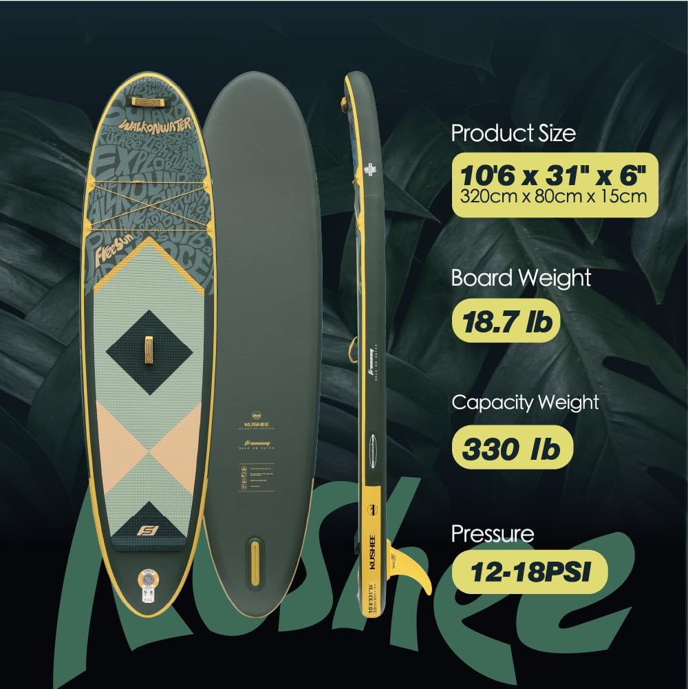 FREESUN KUSHEE 10’6” x 31” Inflatable Stand Up Paddle Board, All-Around iSUP for Beginners & Adults, Glue-Free Heat-Fusion Tech for Extra Durability, Stable Wide Nose, Lightweight Blow Up SUP