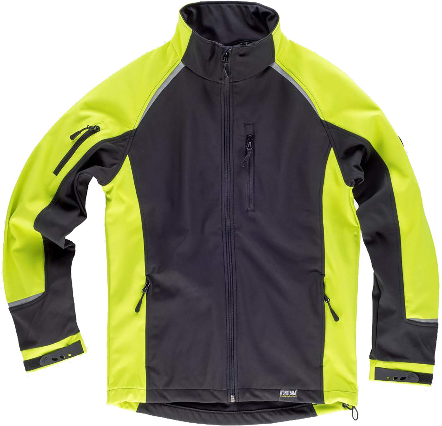 Work Team Chaqueta Softshell Bicolor Resistente al desgarro con Membrana Interior Transpirable. Hombre Negro+Amarillo A.V. L