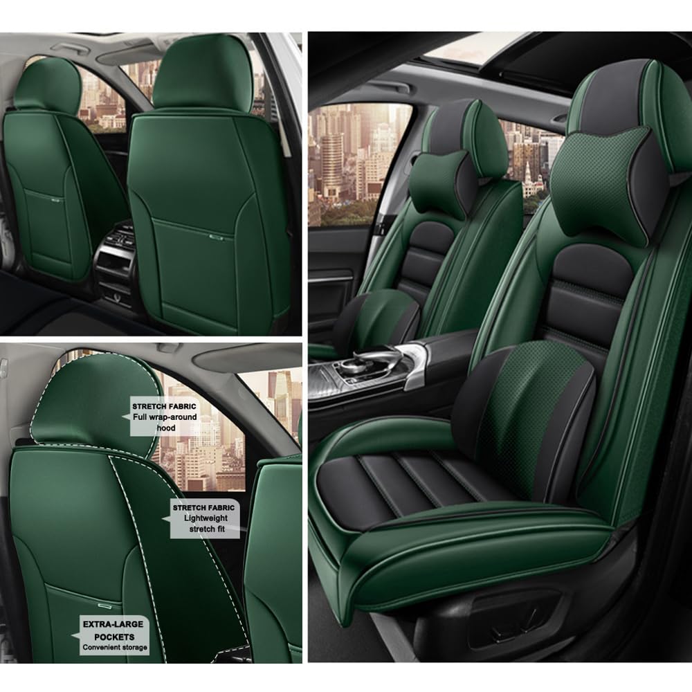 AREKA 2 Car Seat Covers For Chevy Equinox 2005-2026 - Breathable Leather, Waterproof, With Headrest Pillows & Pockets