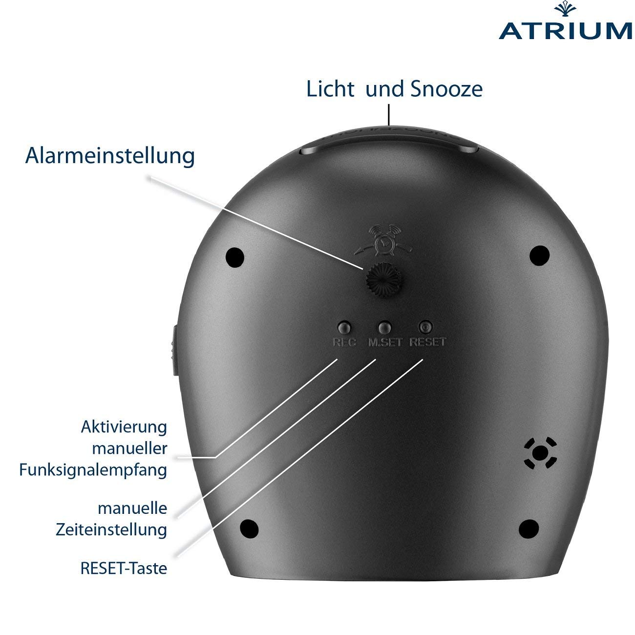 Budzik radiowy Atrium A620-7 - analogowy mechanizm kwarcowy bez tykania, klasyczny design, czarny matowy