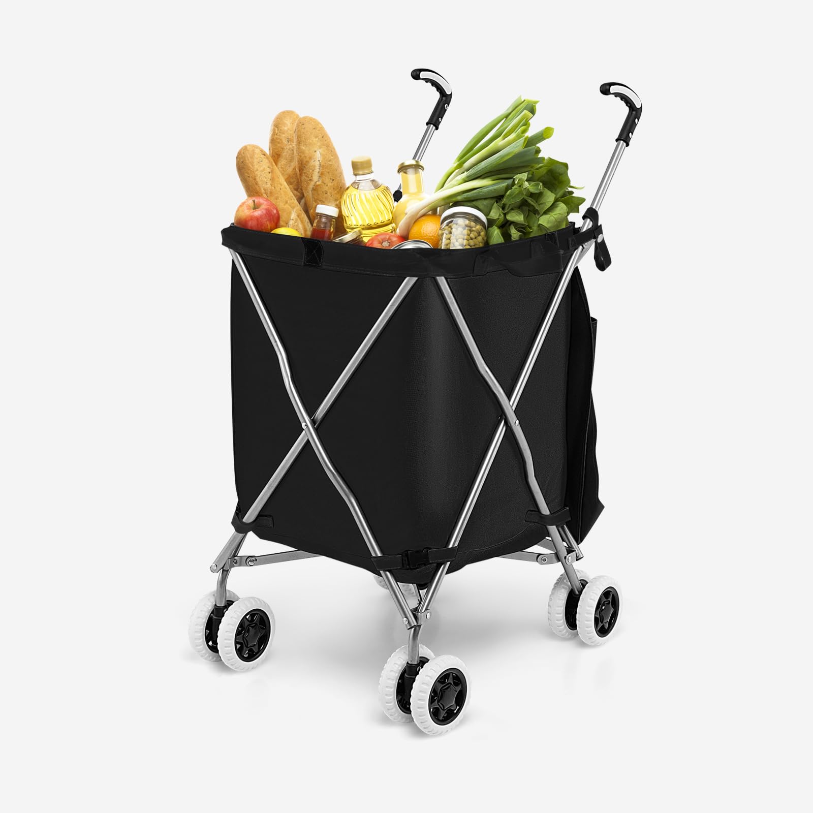 SOARS Carro de la Compra de Tela Oxford 90 L, Carro Compra 4 Ruedas Flexibles, Forro Extraíble e Impermeable, Carretilla Plegable para Supermercados, Ferias y Puestos de Venta (Negro)
