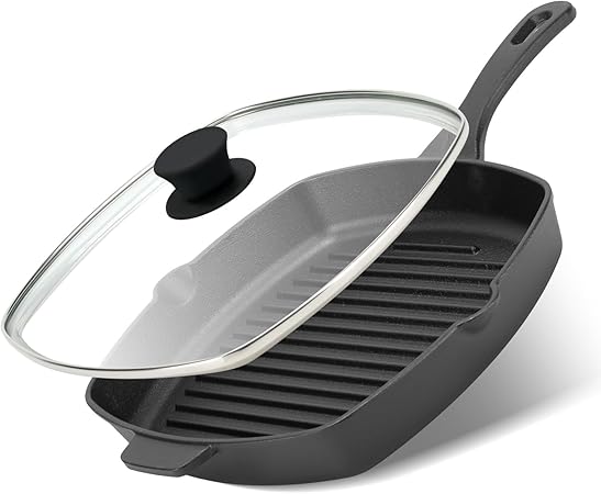 Northriver Casting 10.5 Inch Cast Iron Square Grill Pan with