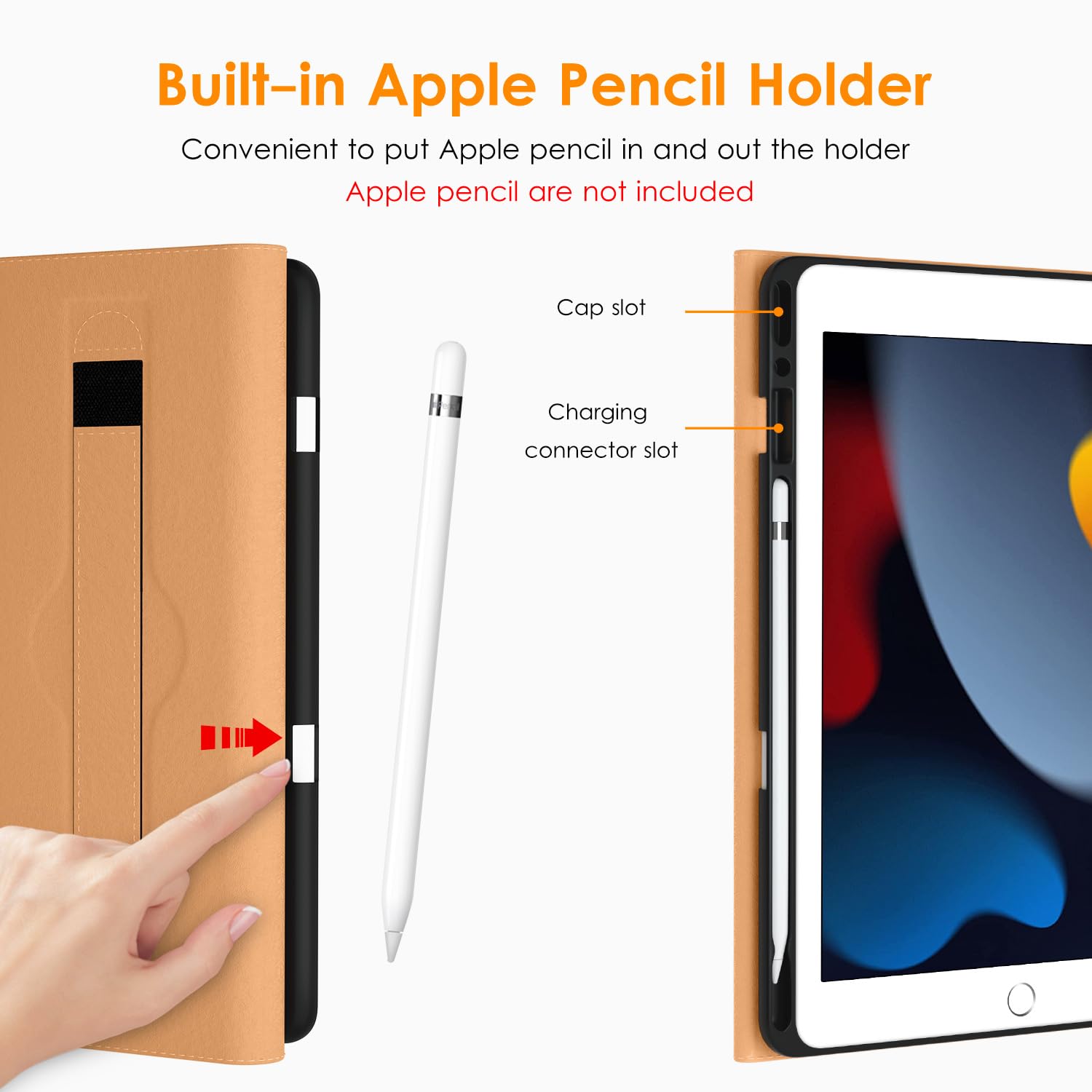 DTTO iPad 9th/8th/7th Generation 10.2 Inch Case 2021/2020/2019, Premium Leather Business Folio Stand Cover with Built-in Apple Pencil Holder - Auto Wake/Sleep and Multiple Viewing Angles, Brownish