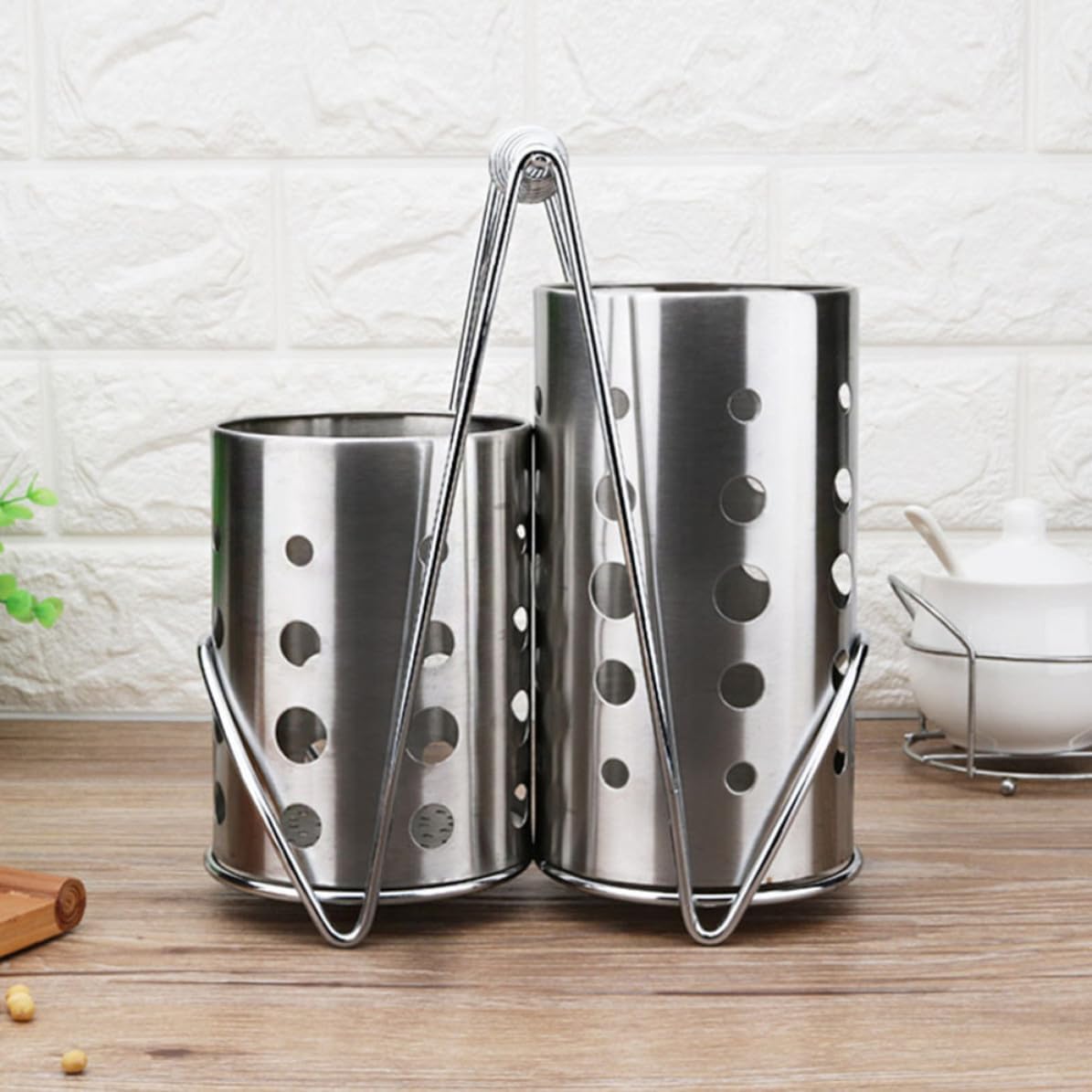Chopstick Holder Set with Drain Holes Stainless Steel 3pcs