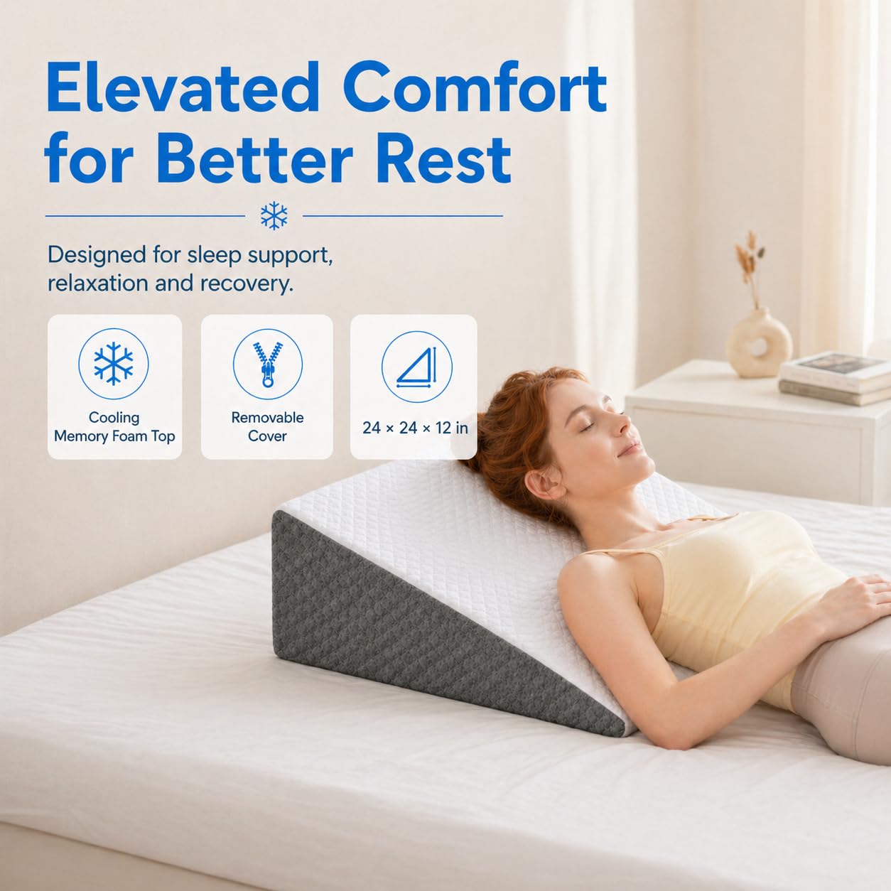 OAISZ Almohada de cuña para dormir, almohada de cuña de cama de 12 pulgadas para cabecera, almohada de cuña para reflujo ácido, después de cirugía, ronquidos, almohada triangular superior de espuma