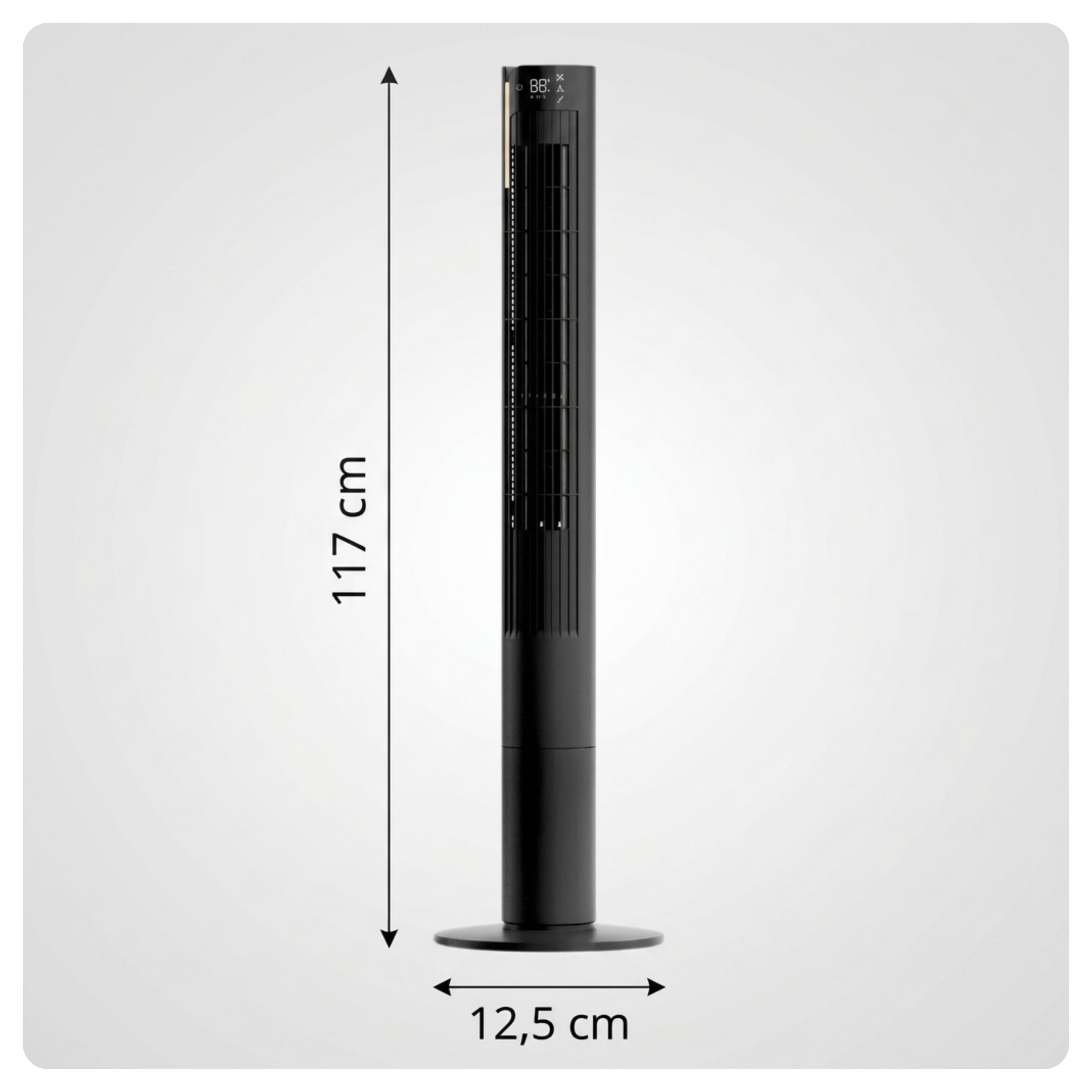 Turmventilator 115cm WiFi Tuya MAX, Ionisator, Orkanartiger 8,5m/s Wind, Nachtlicht, Oszillation, Timer, LED Display, Design Standventilator, Tower Fan, Ventilator leise Schwarz