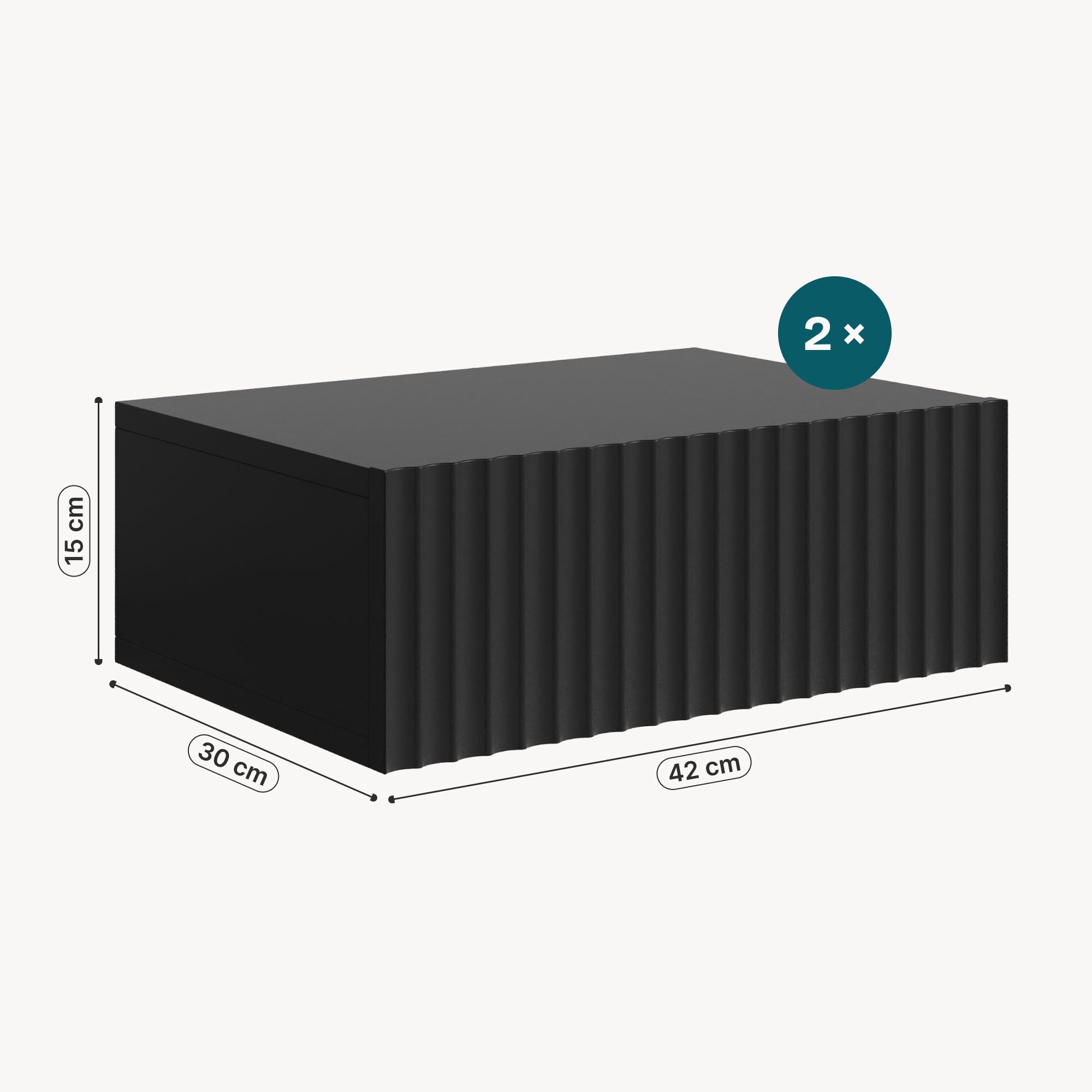 [en.casa] Nachttisch 2er Set hängend Nand 42x30x15 cm Schublade Schwarz | Nachtschrank, Nachtkästchen, Nachtkommode, Wandkonsole, Wandregal mit Schublade, Ablage, Wandmontage, gerillte Front