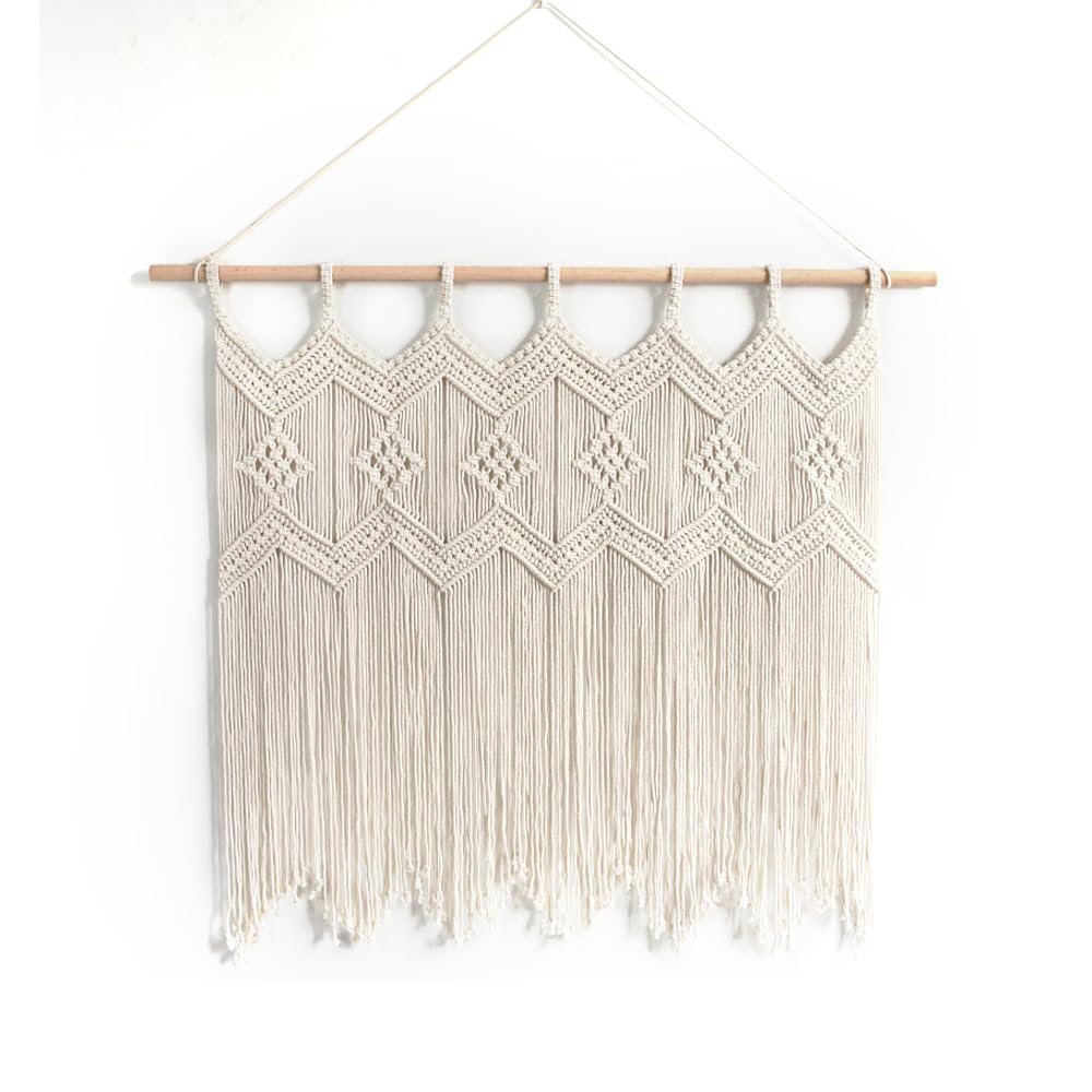 Makramee Scheibengardinen Landhausstil Beige 90x85cm Handgemacht Weben Baumwolle Kurz Boho Bistrogardinen Scheibengardine Kurzstore Küche Wohnzimmer Schlafzimmer