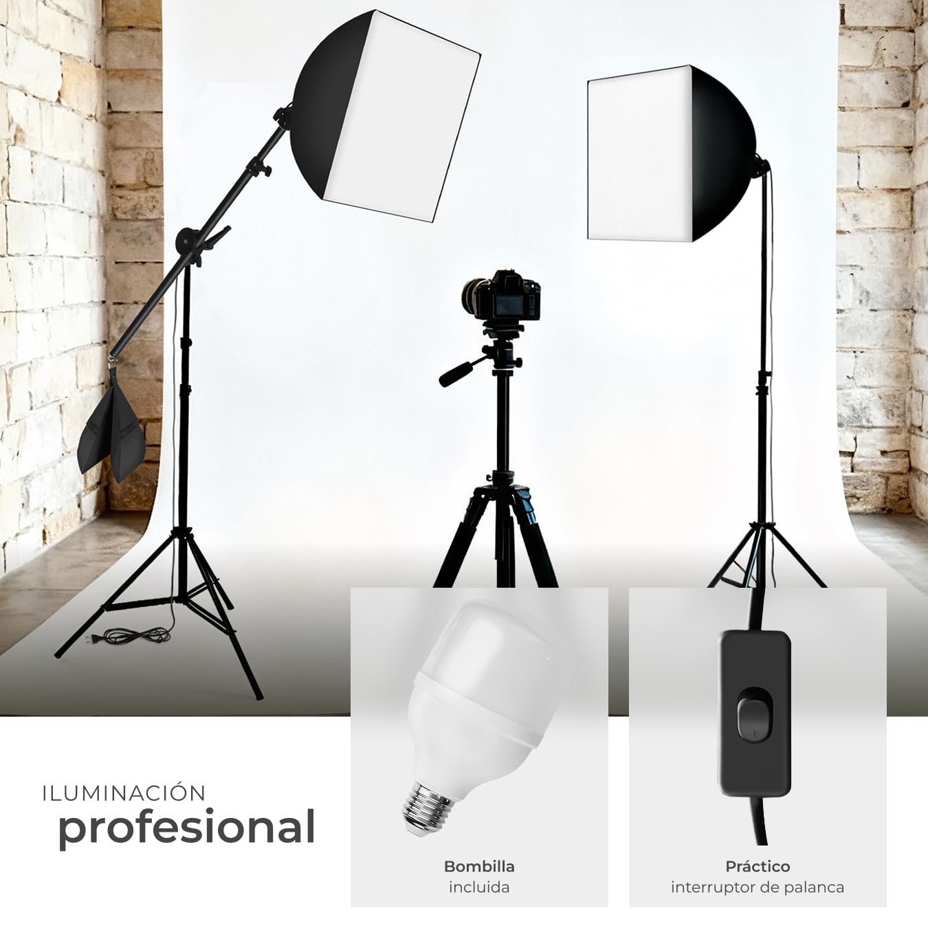 tectake® Kit iluminación Estudio fotográfico, Set de Softbox con Trípode, Iluminacion Fotografia, Foco Luz, Foco de Luz Fotografia, Accesorios para Video, Estructura de Aluminio - 3 Softboxes