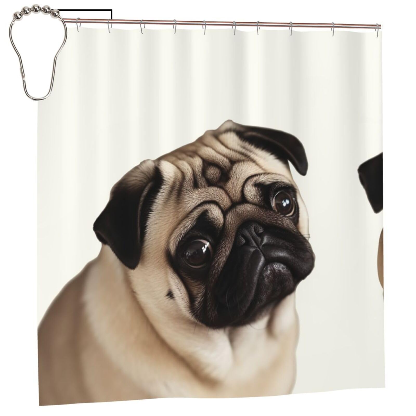 FodPand Pug Dog Shower Curtain 70"x70" Waterproof Long Bathroom Curtain Heavy Duty Thick Cloth Bath Curtain Set with Hooks, Modern Abstract Art Pattern Bathroom Shower Curtains