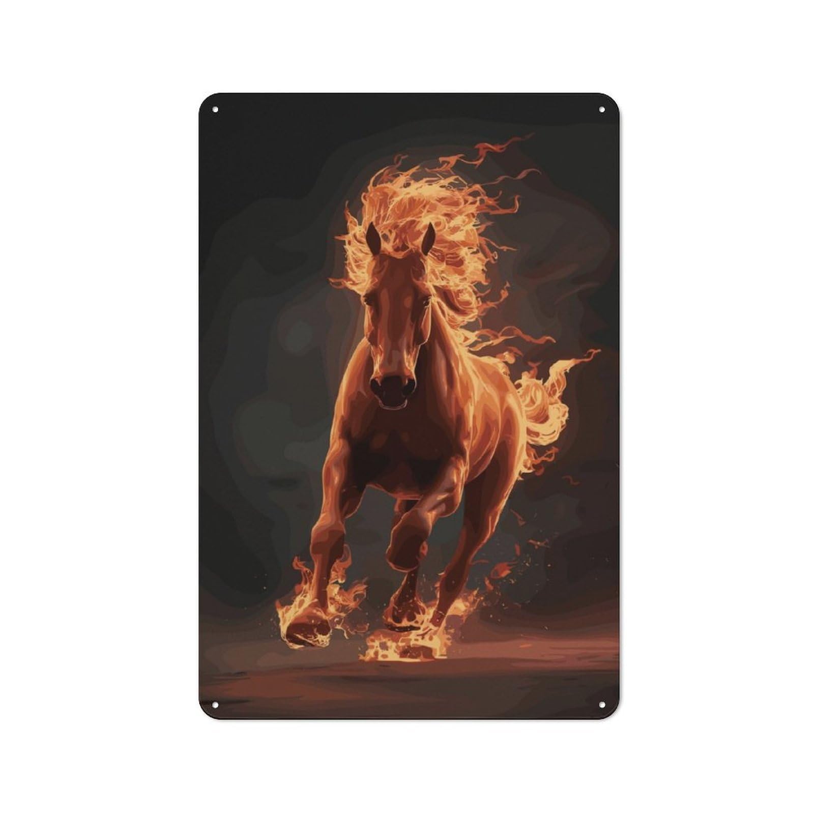 Junmoney Horse Fire Tin Sign 30X20cm For Workshop Wall, Rustic Wall Decor, Suited To Workshop Decor Fans
