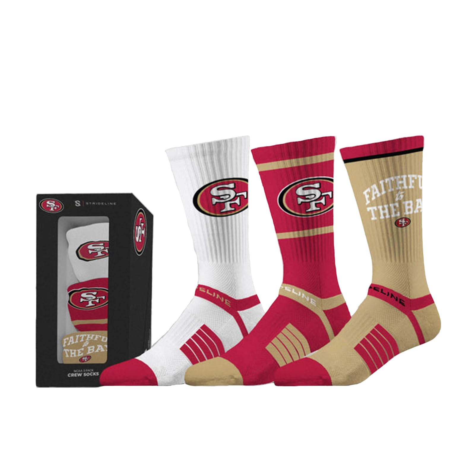Strideline NFL San Francisco 49ers Socken Strümpfe Premium Crew 3er Pack Socks Geschenkbox M/L (40-46)