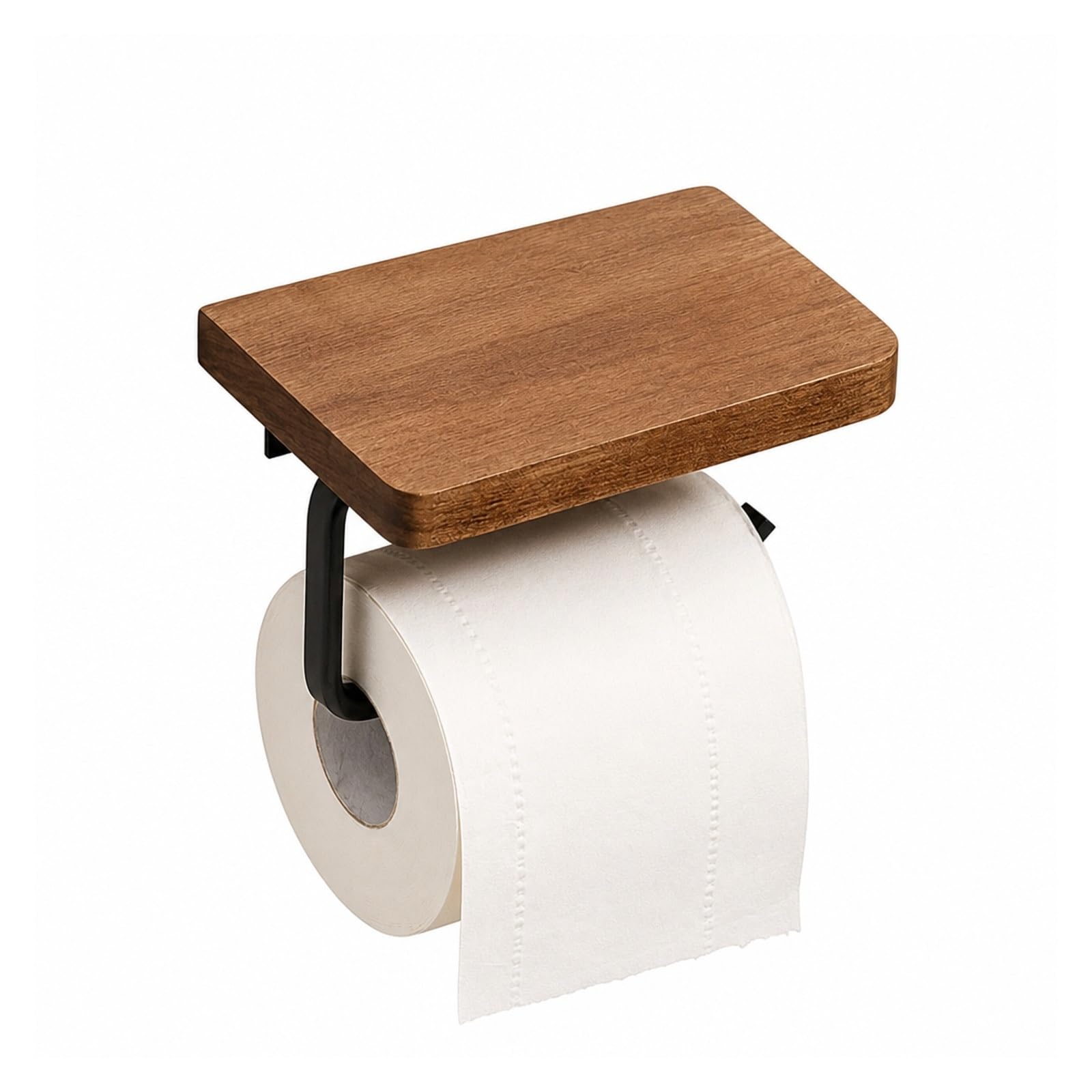 Toilet Roll Holder, Toilet Paper Holder With Walnut Wooden Shelf,for Bathroom